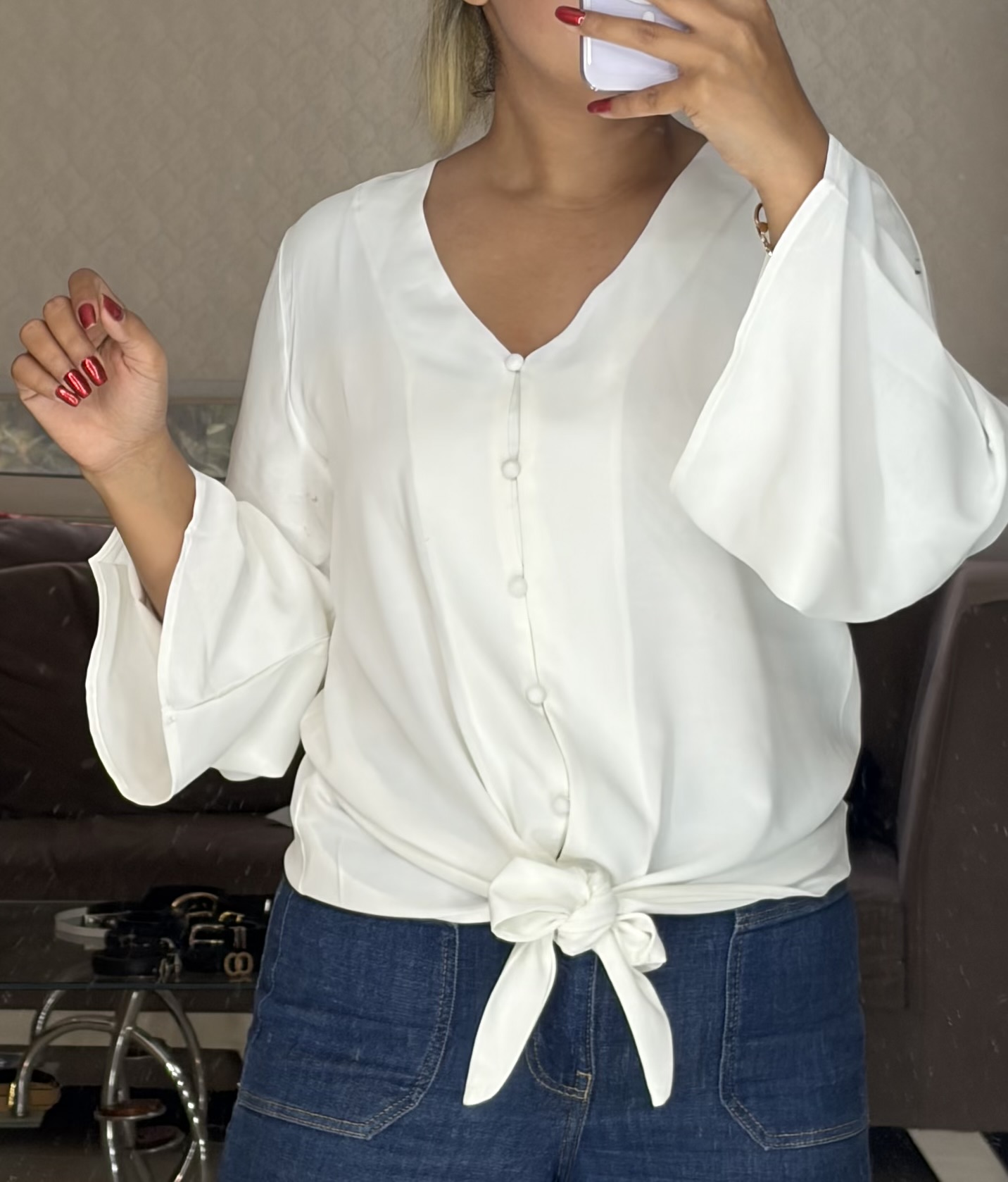 شومیز سفید گره ای زنانه وارداتی